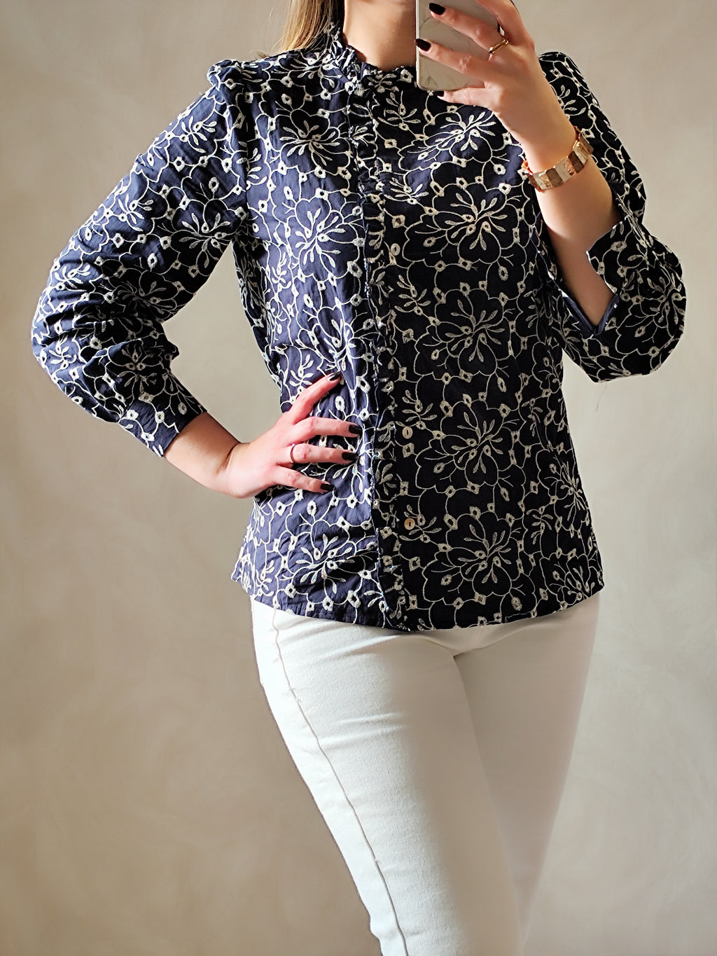 Blouse marine fleurs