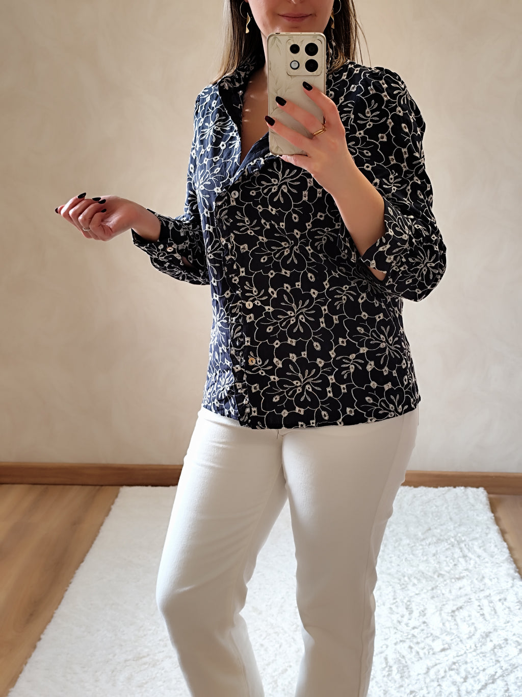Blouse marine fleurs