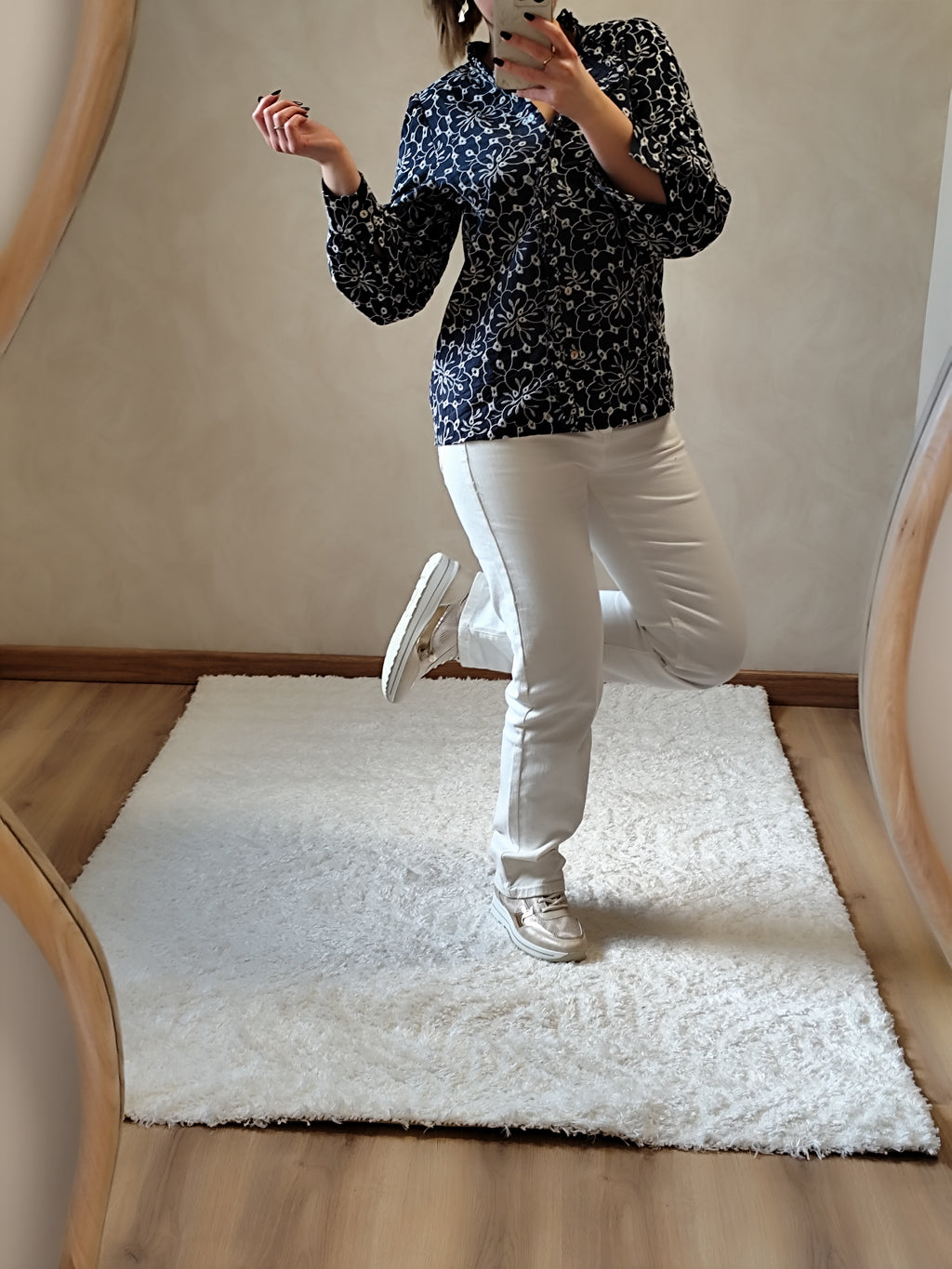 Blouse marine fleurs
