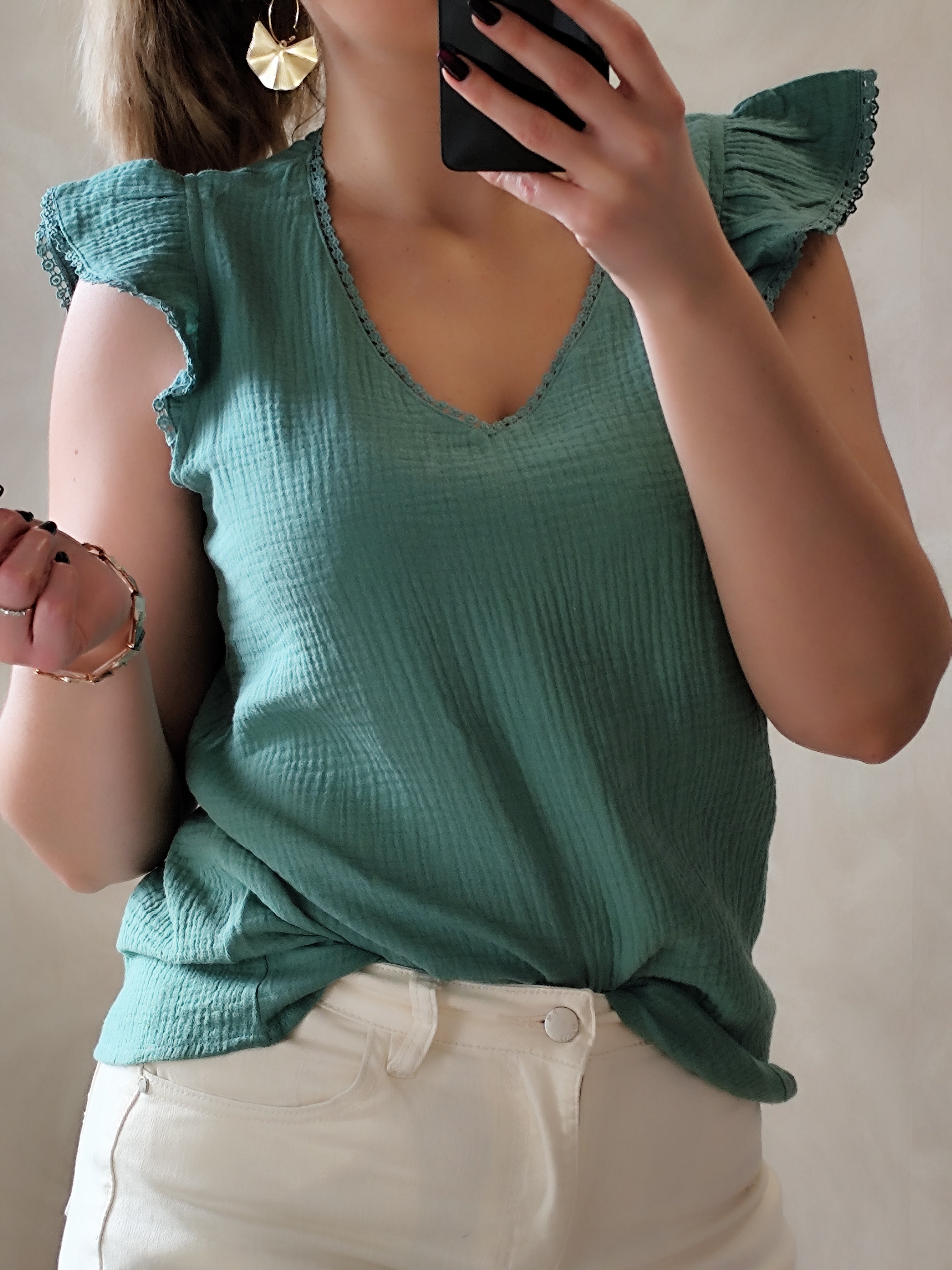 Top vert en gaze de coton