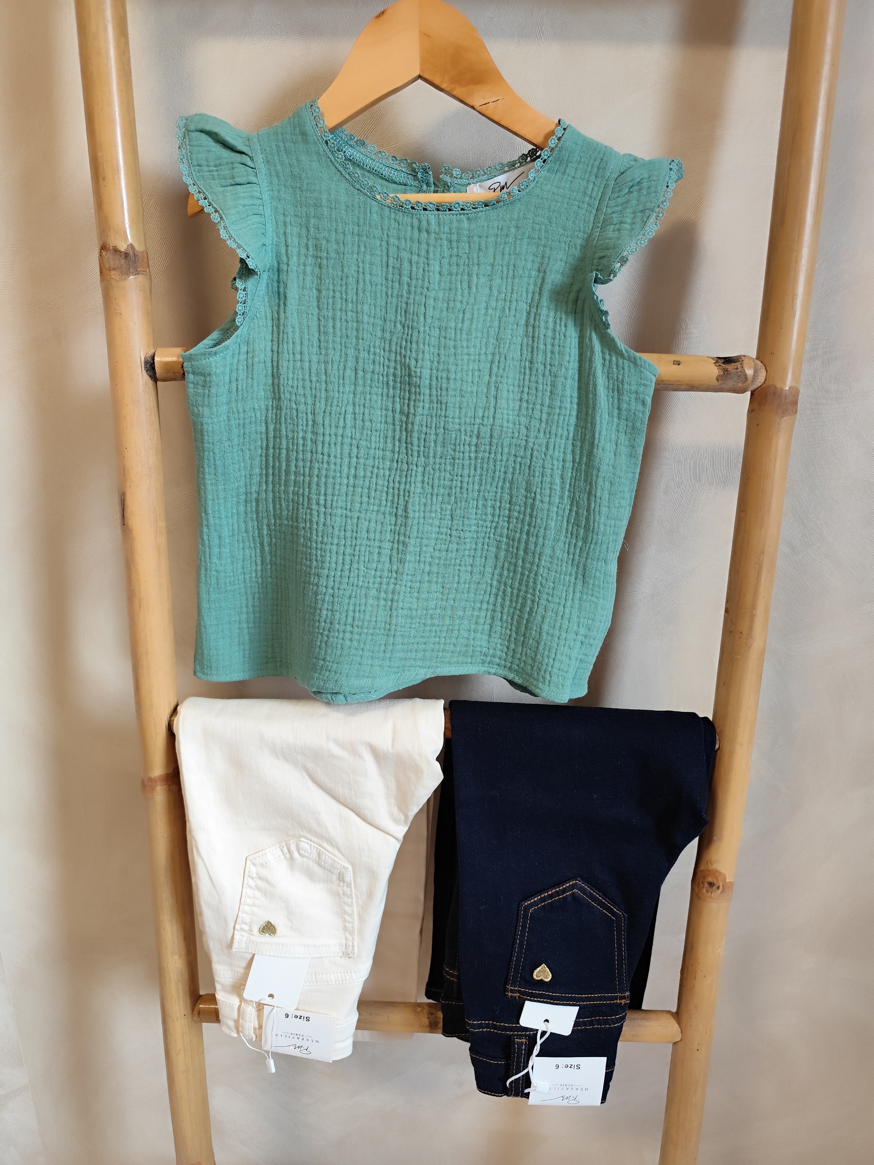 Top vert en gaze de coton enfant
