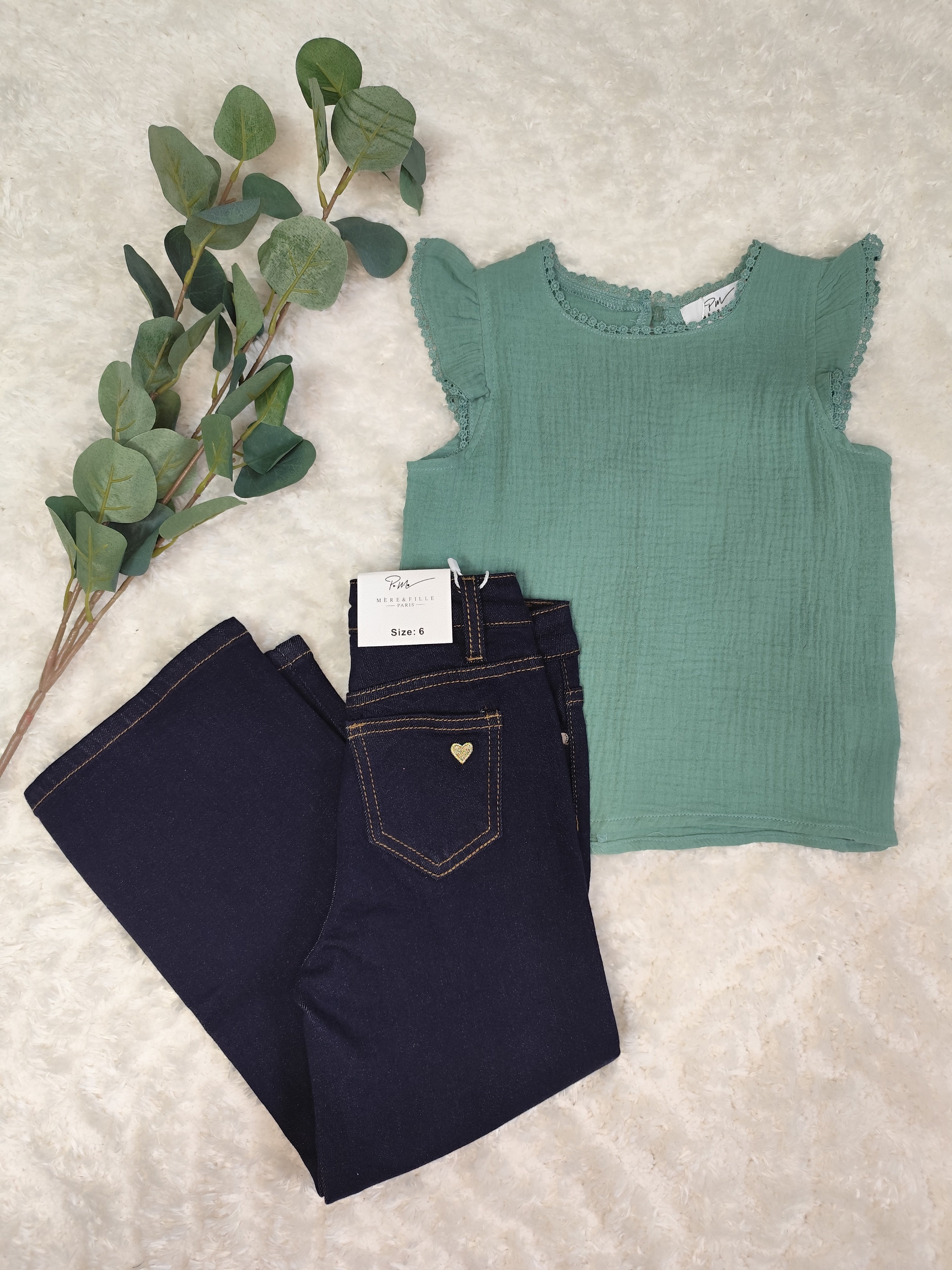 Top vert en gaze de coton enfant