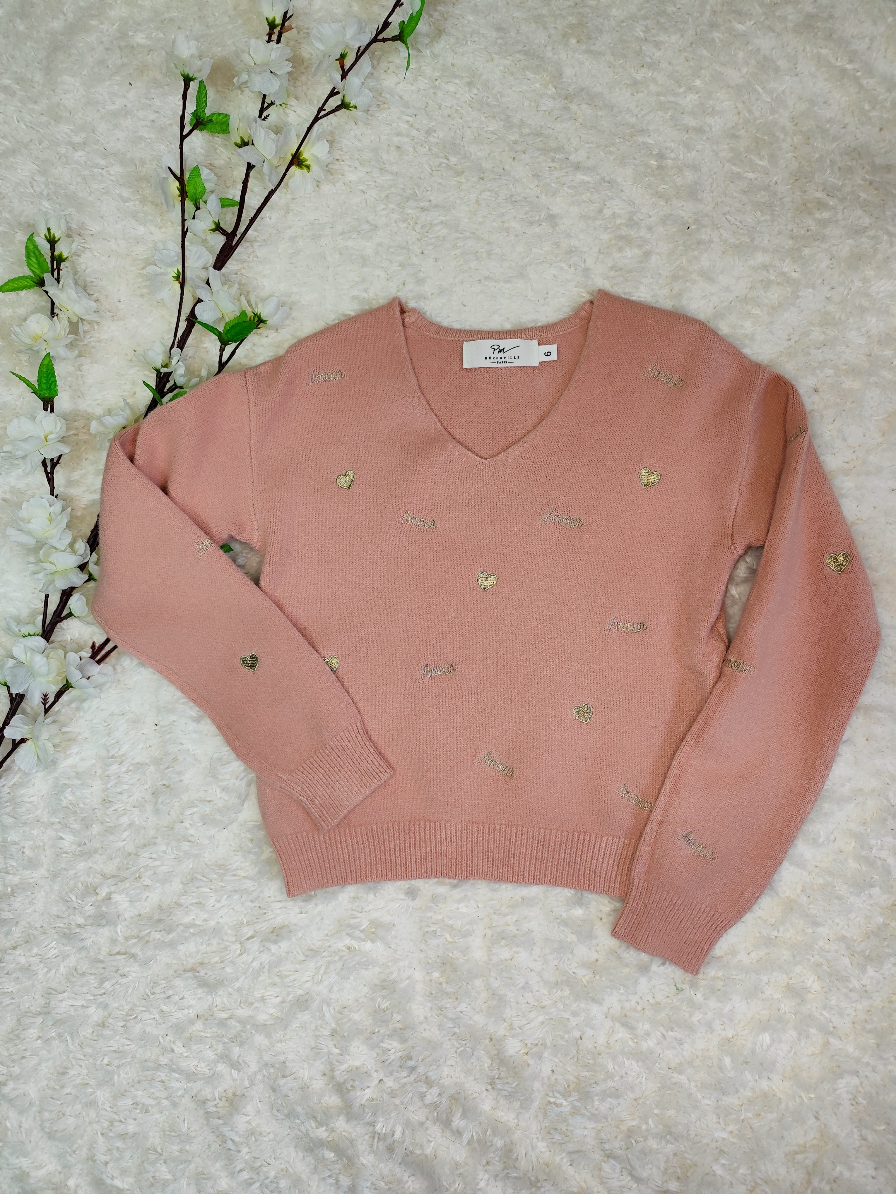 Pull rose amour enfant