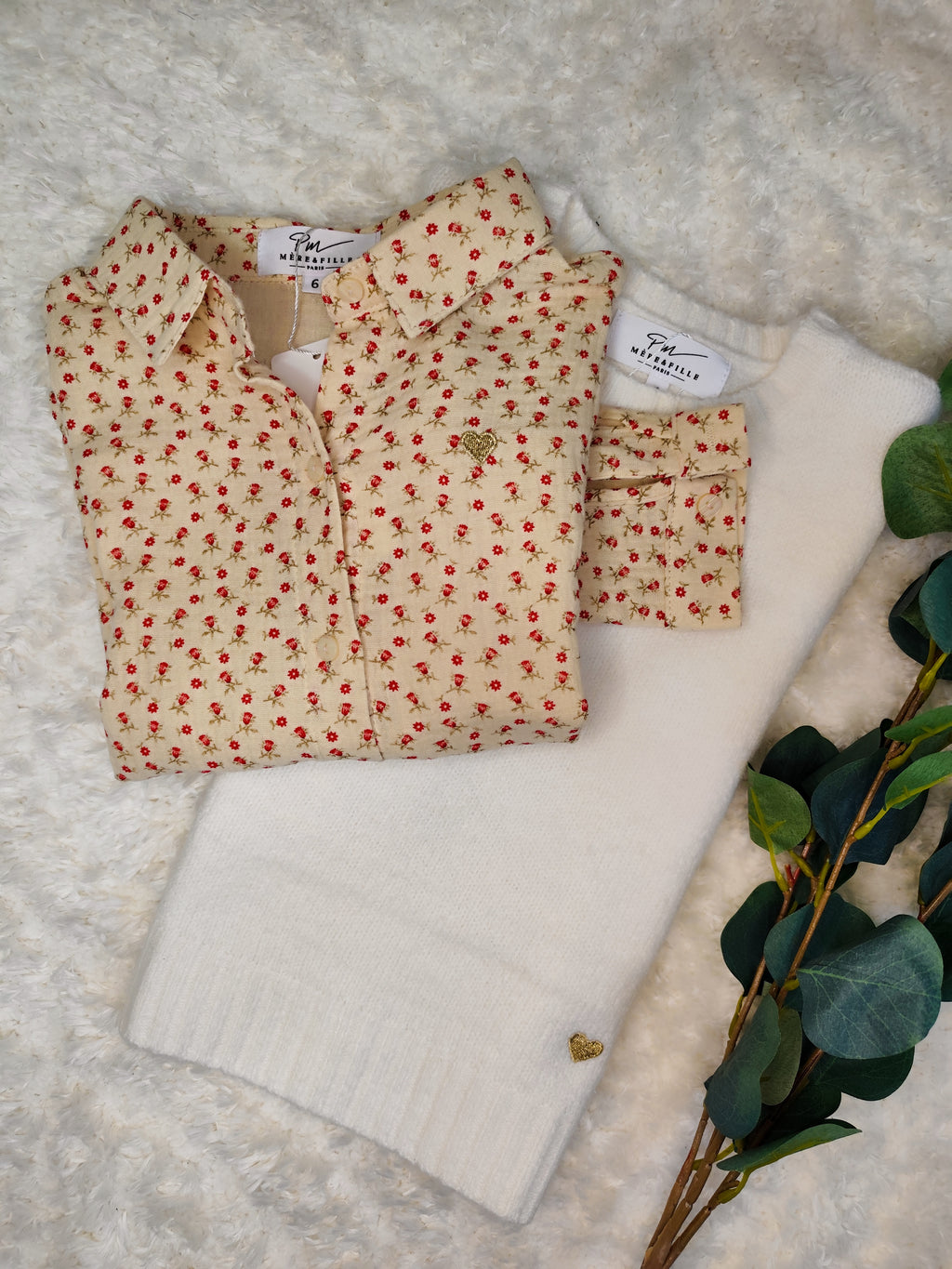 Chemise beige fleurie enfant