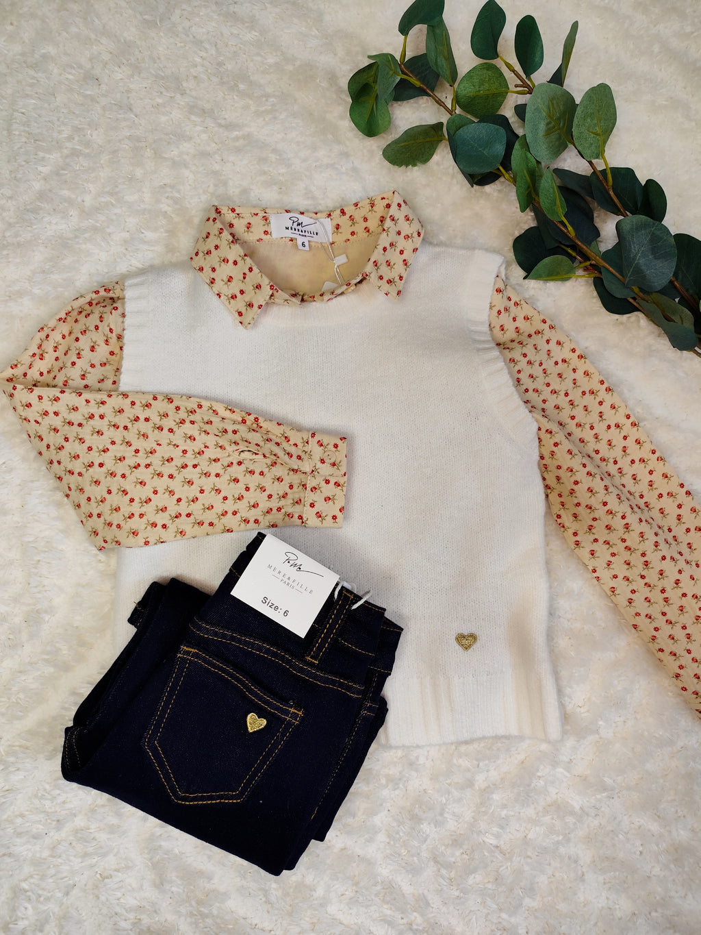 Chemise beige fleurie enfant