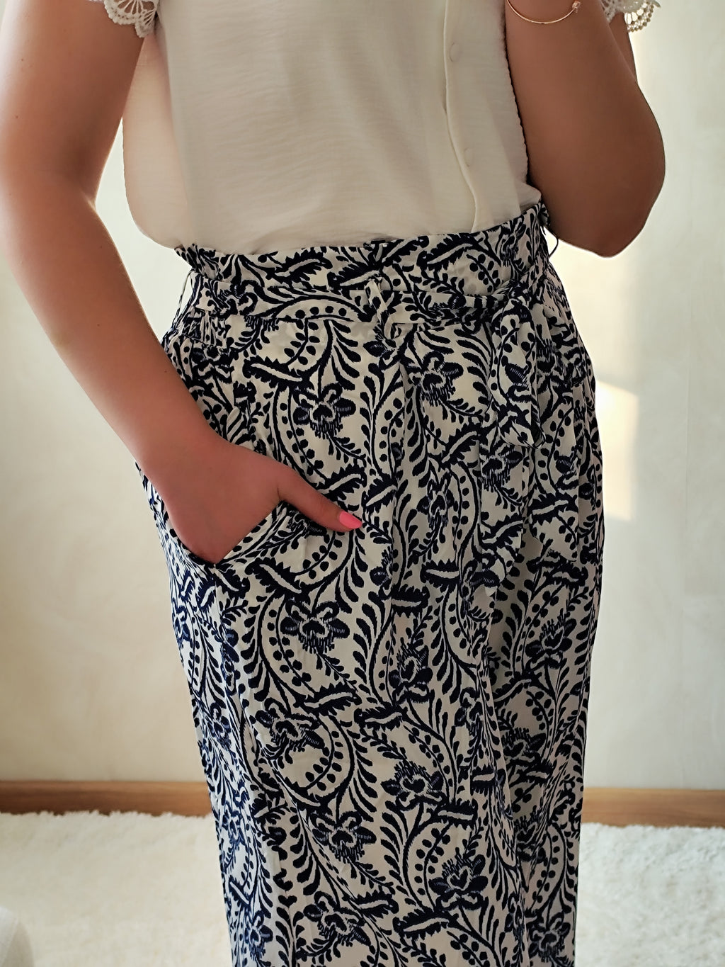 Pantalon fluide imprimé marine