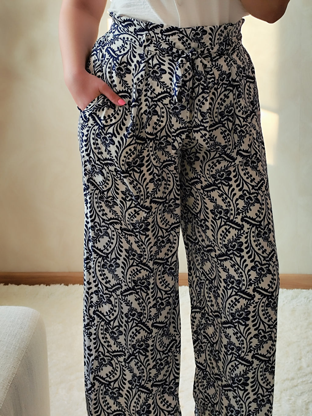 Pantalon fluide imprimé marine
