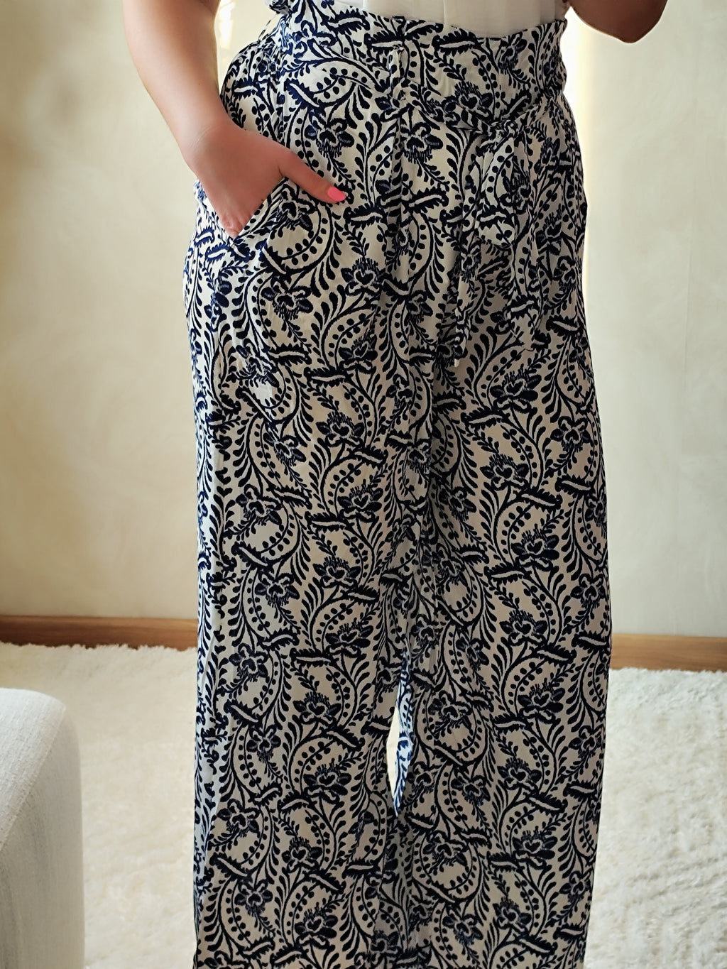 Pantalon fluide imprimé marine