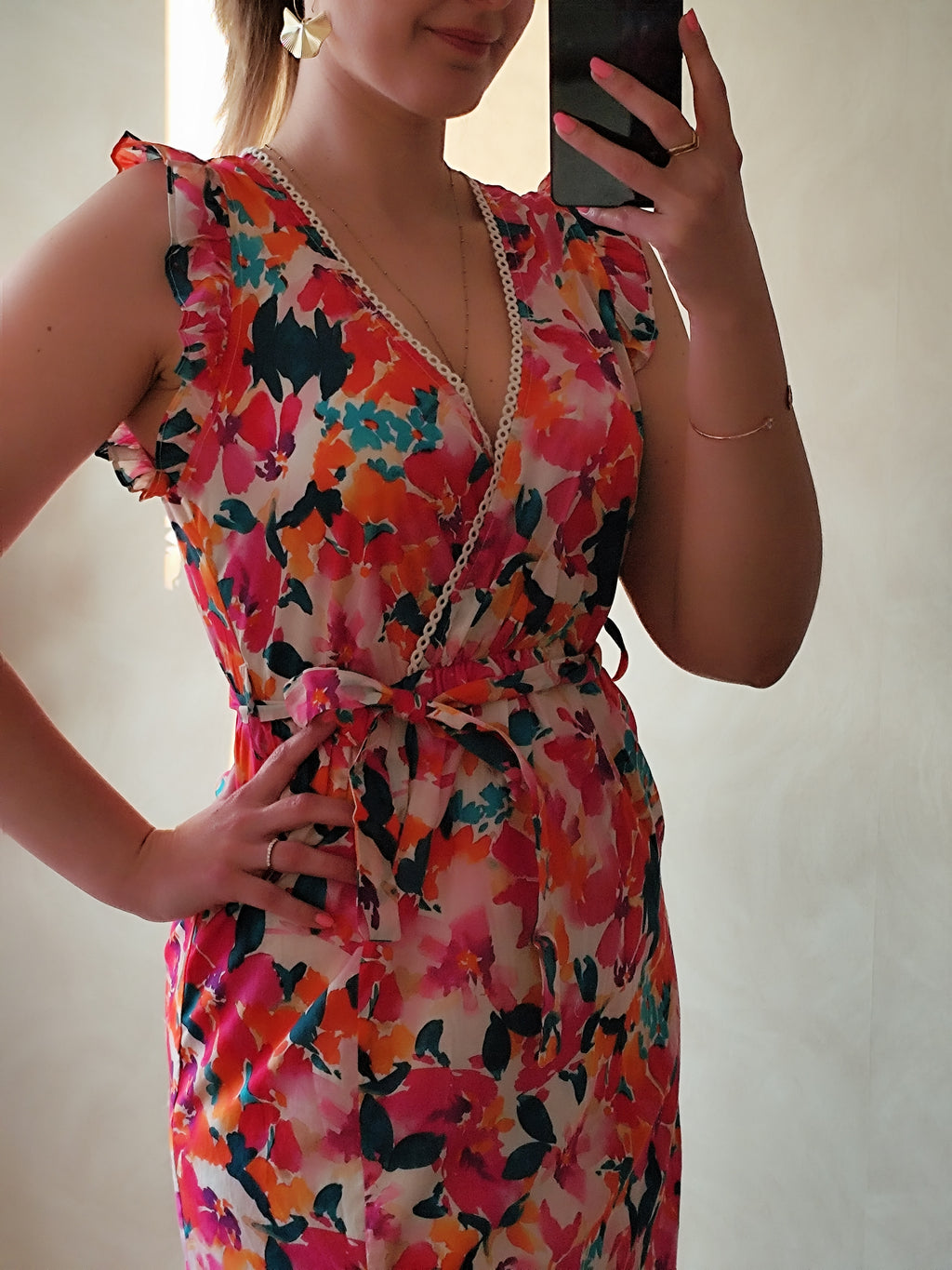 Robe longue fleurie multicolore