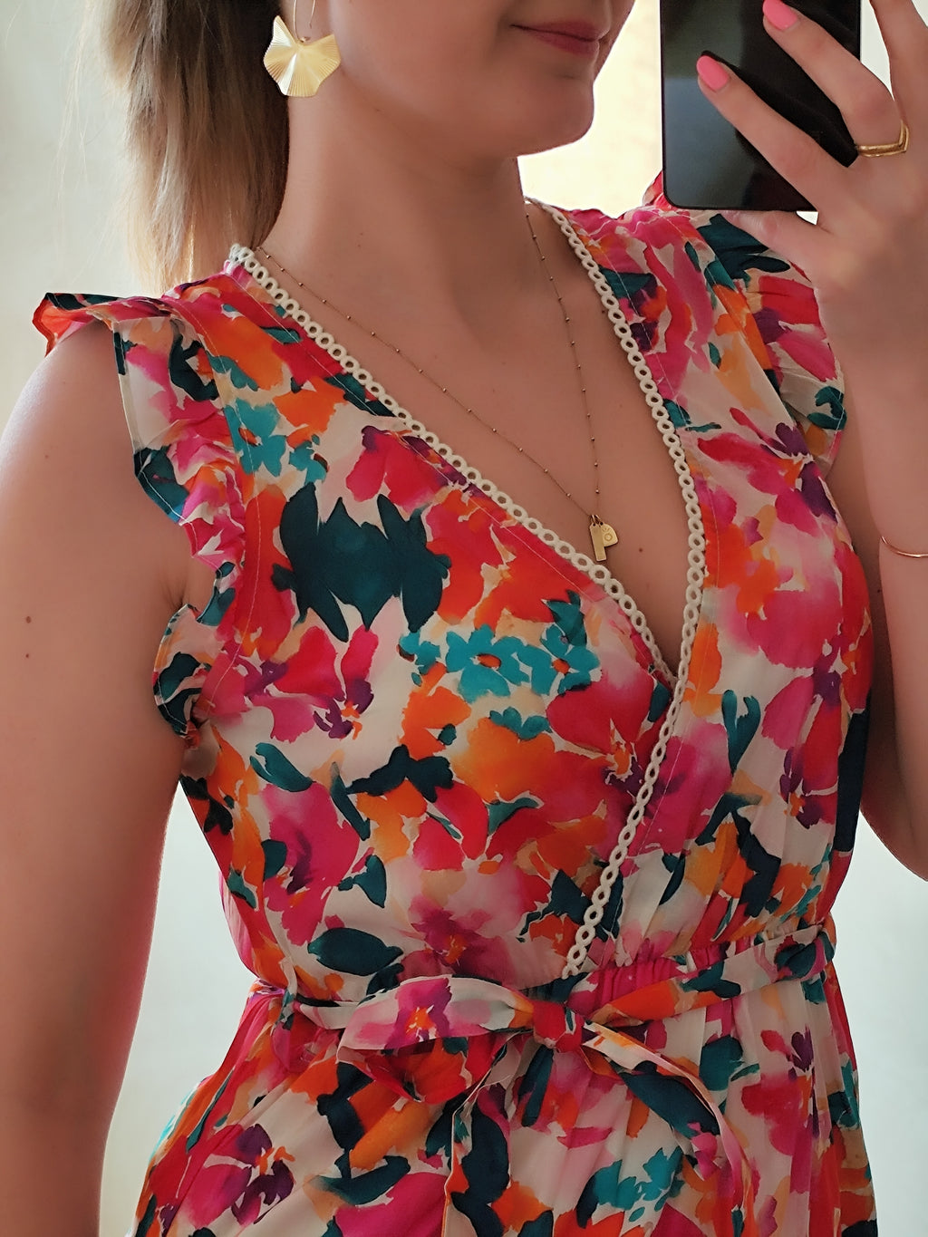 Robe longue fleurie multicolore