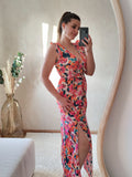 Robe longue fleurie multicolore