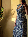 Robe longue imprimée marine