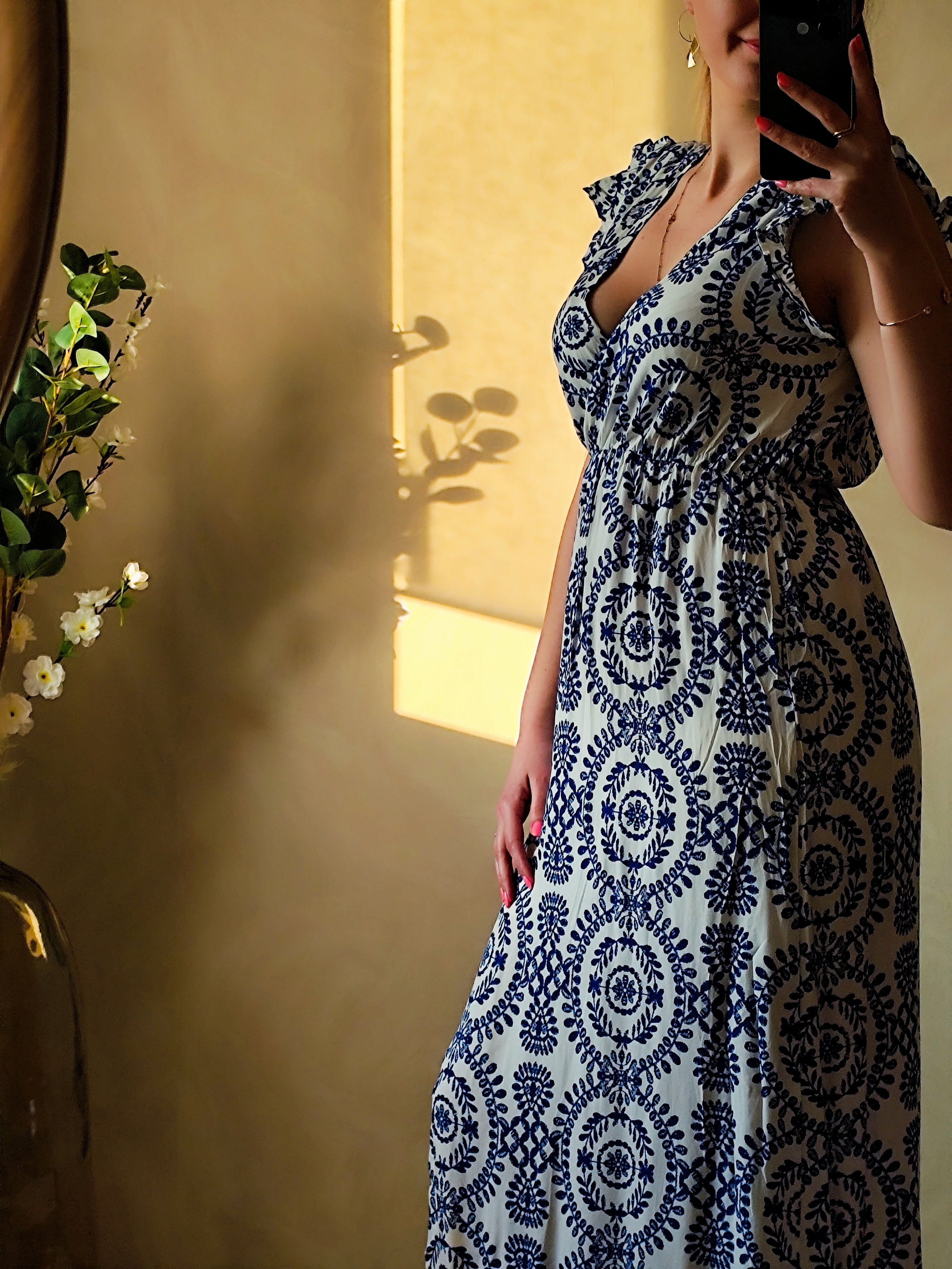 Robe longue imprimée marine