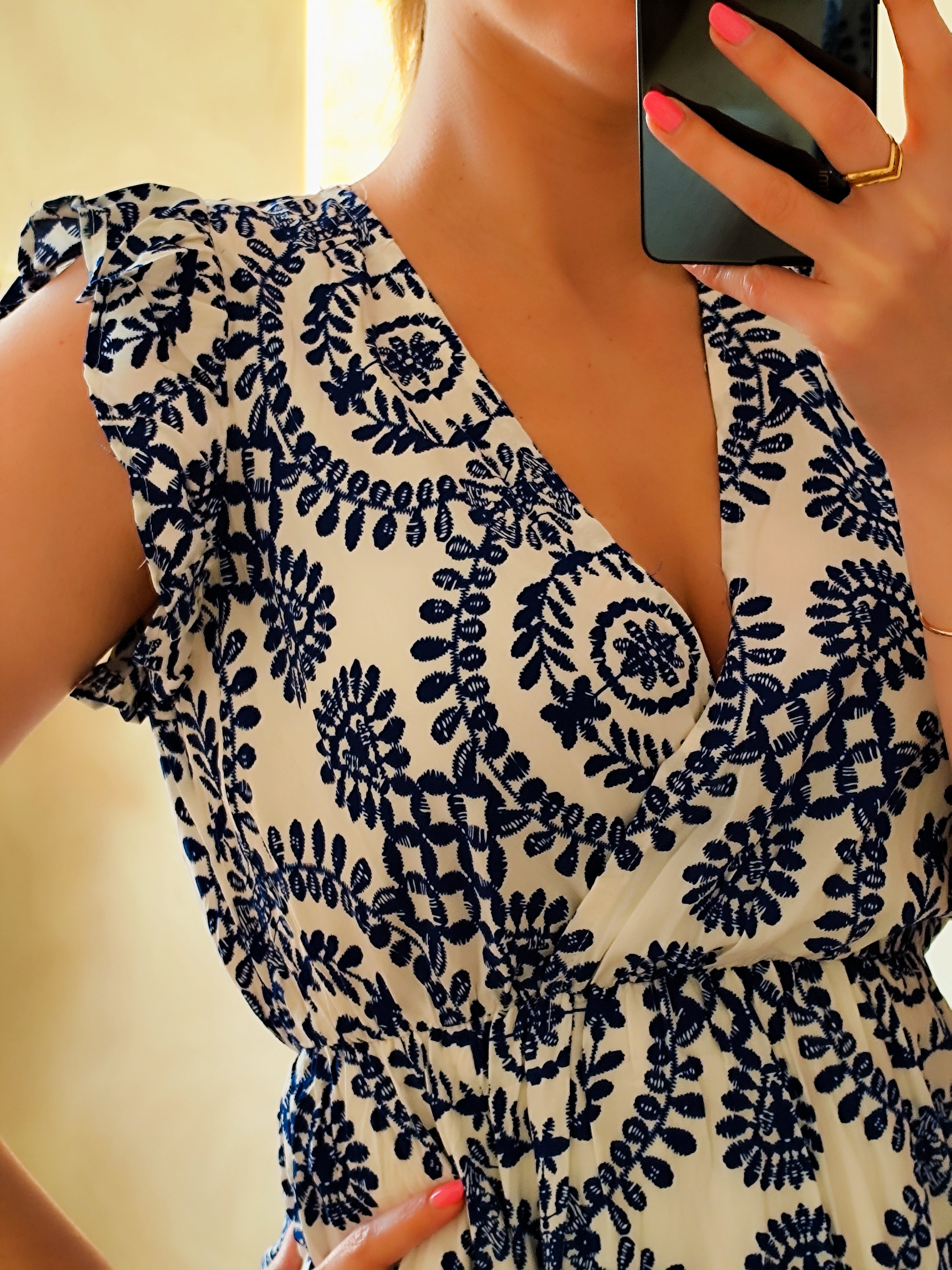 Robe longue imprimée marine