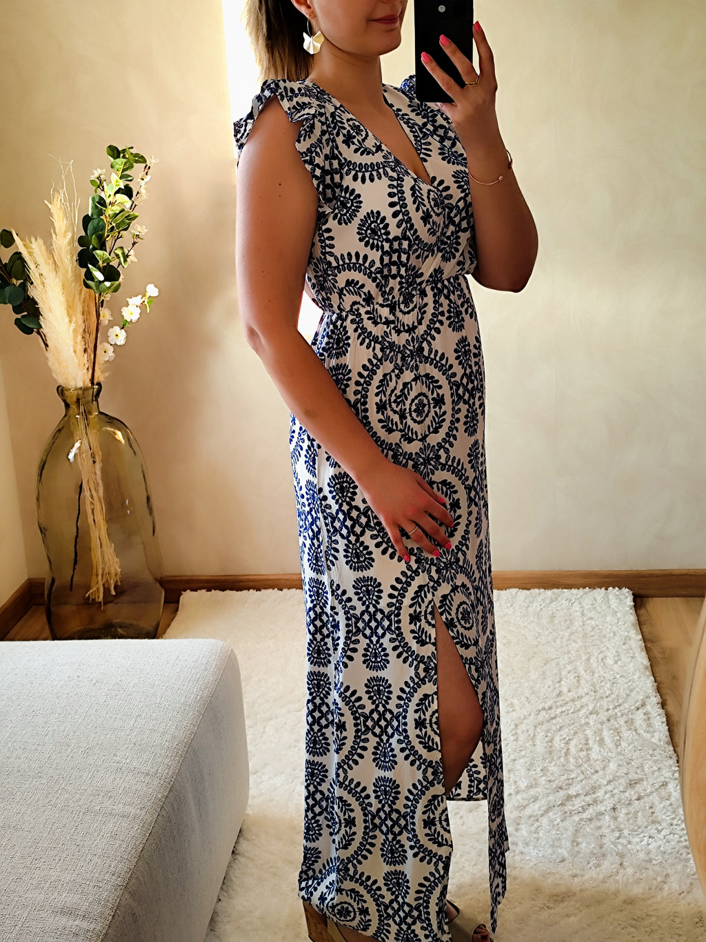 Robe longue imprimée marine