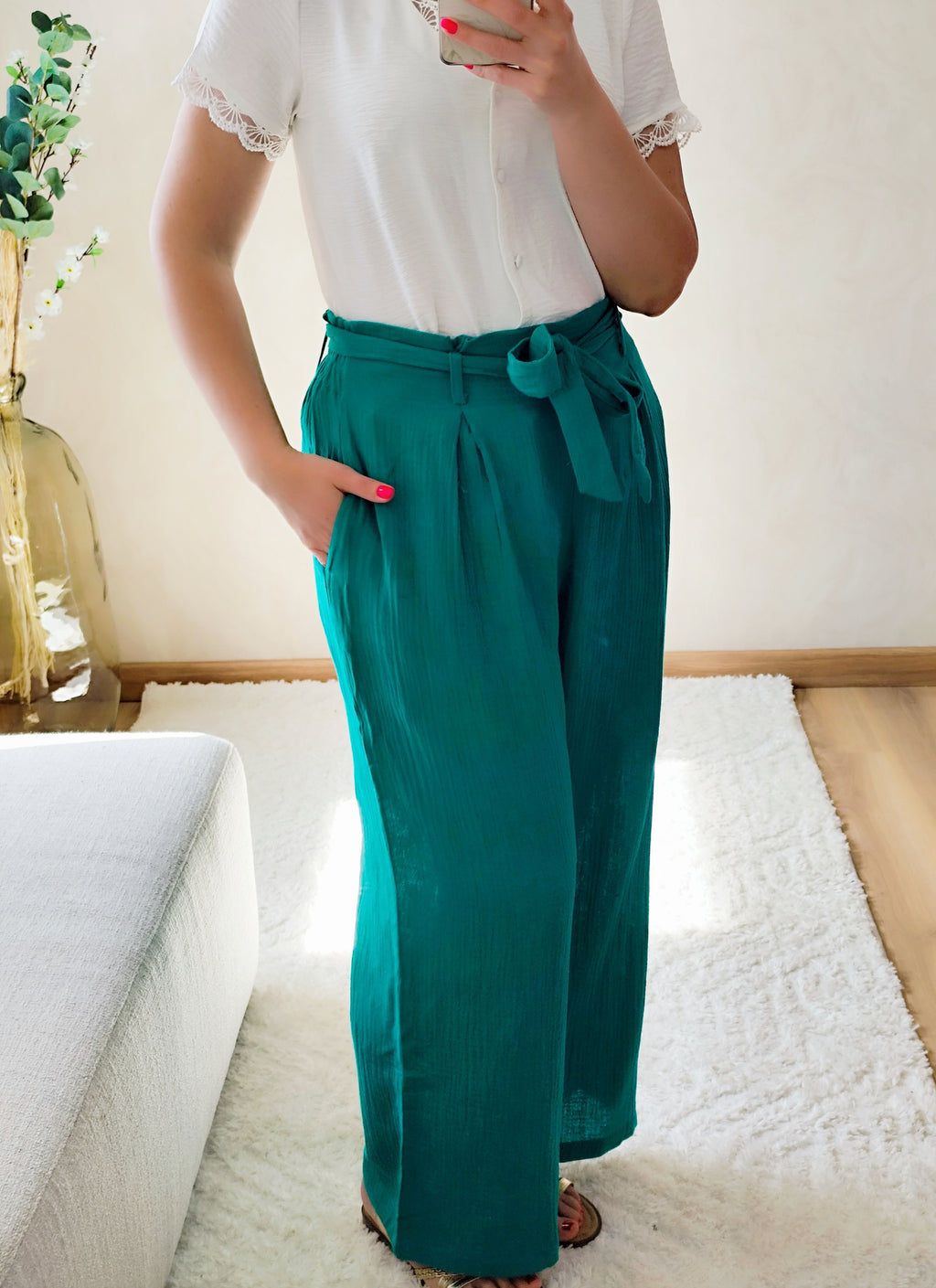 Pantalon vert gaze de coton