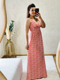 Robe longue fleurie à fines bretelles