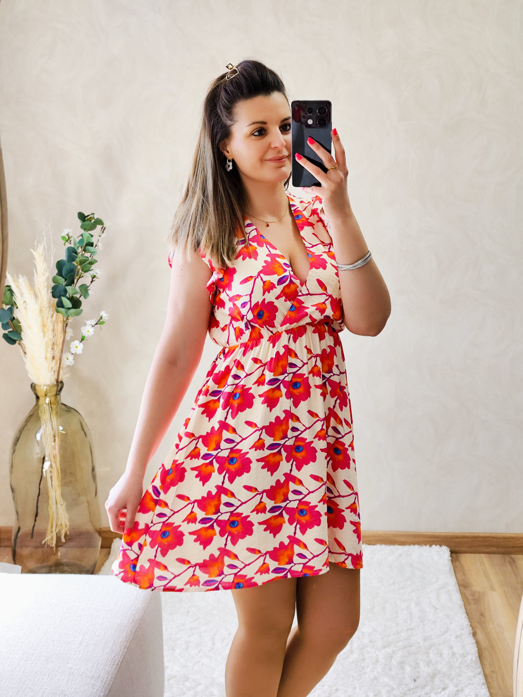 Robe courte fleurie fuschia