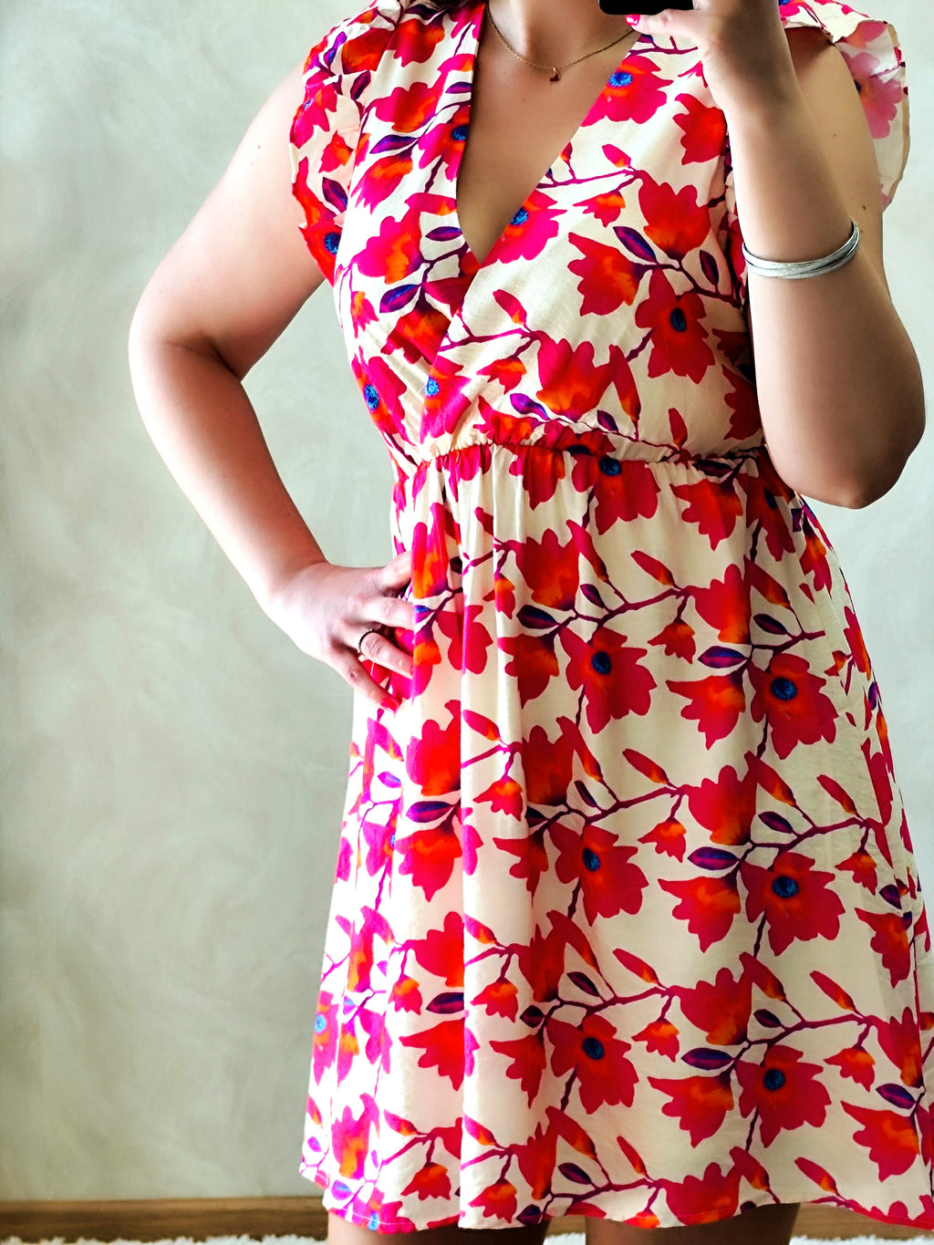Robe courte fleurie fuschia