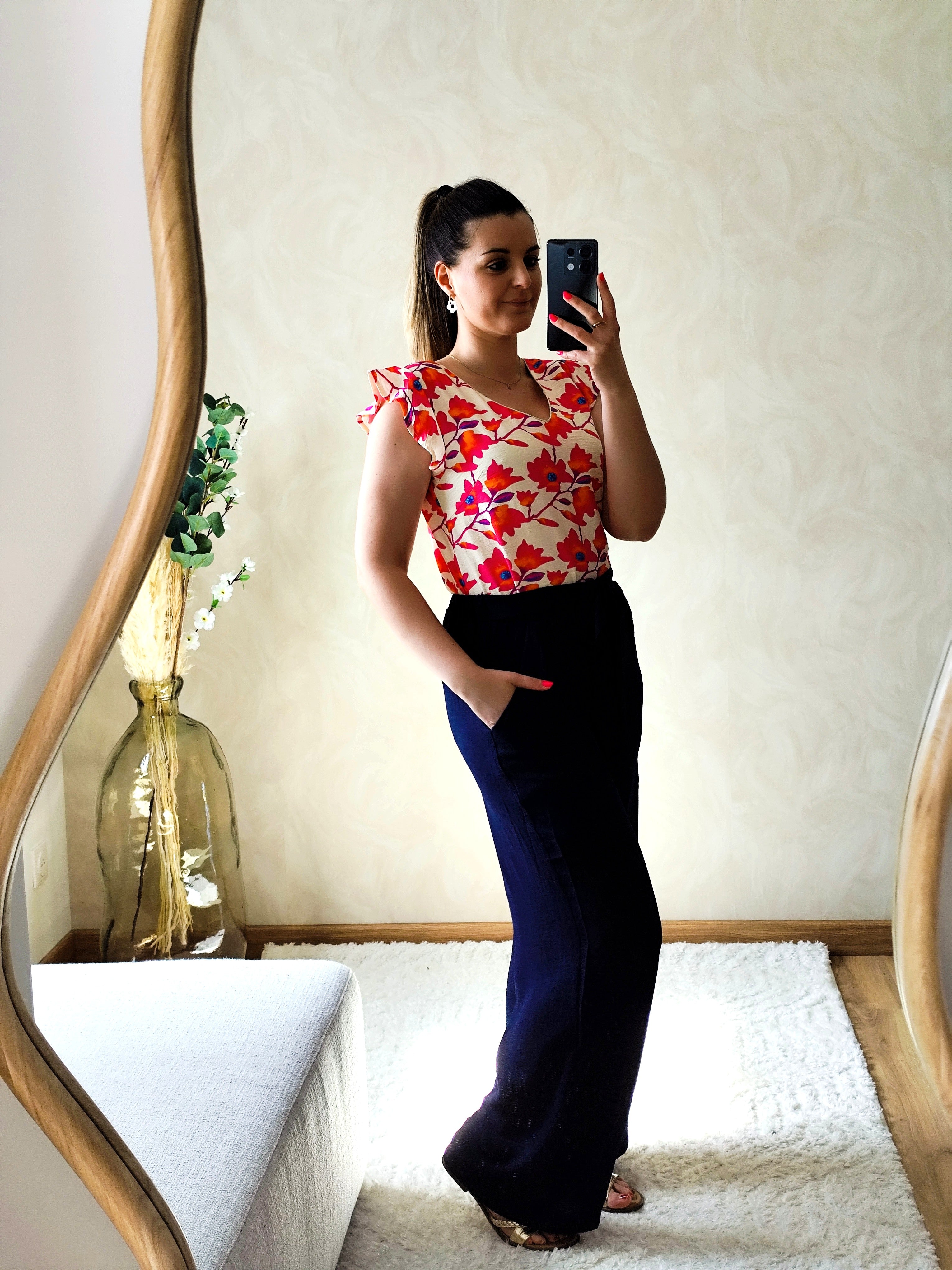 Blouse fleurie fuchsia