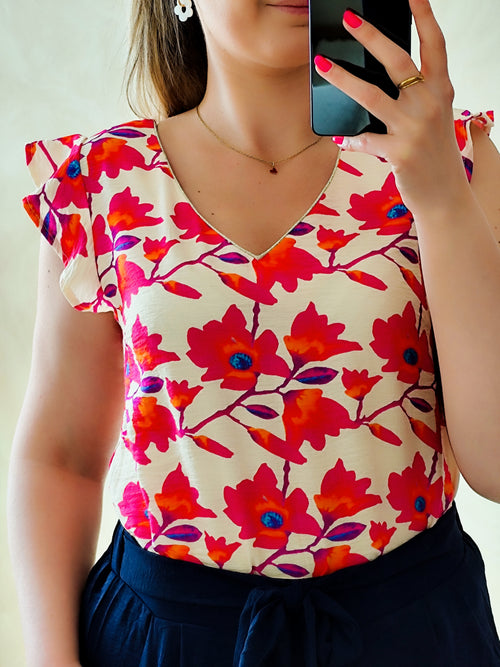 Blouse fleurie fuchsia