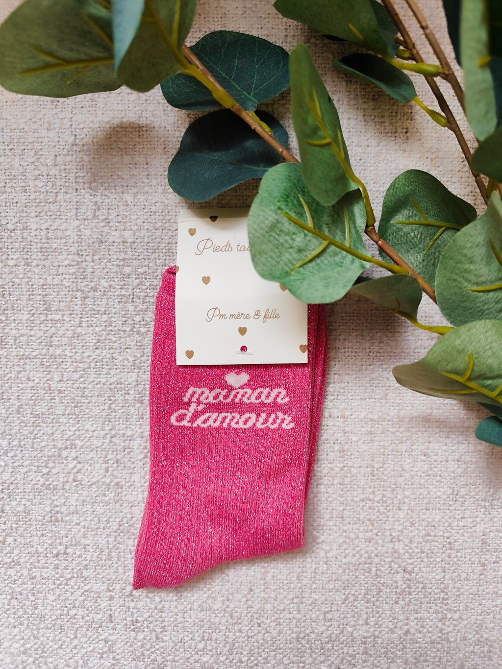 Chaussettes à paillettes rose Maman d'Amour