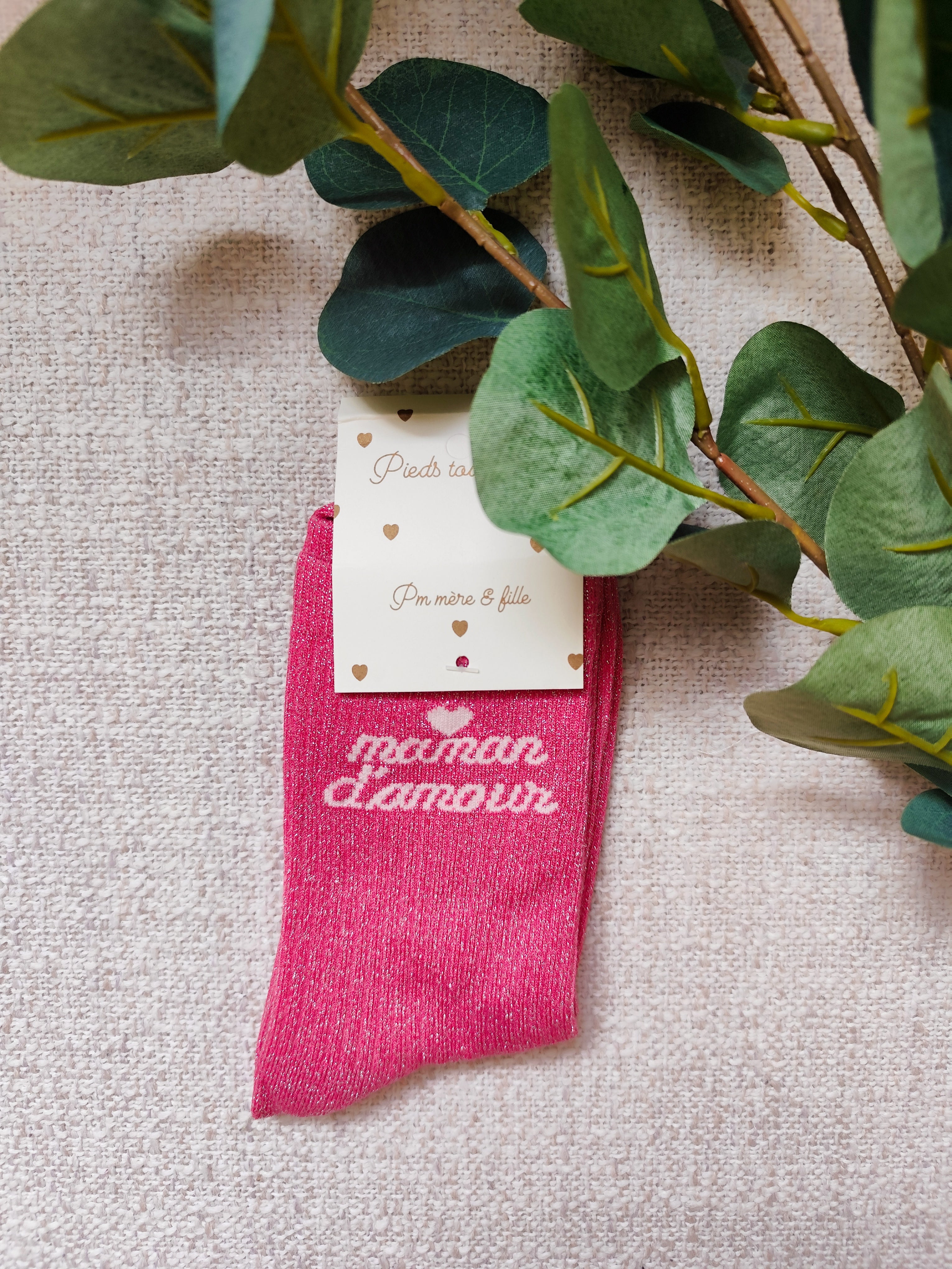 Chaussettes à paillettes rose Maman d'Amour