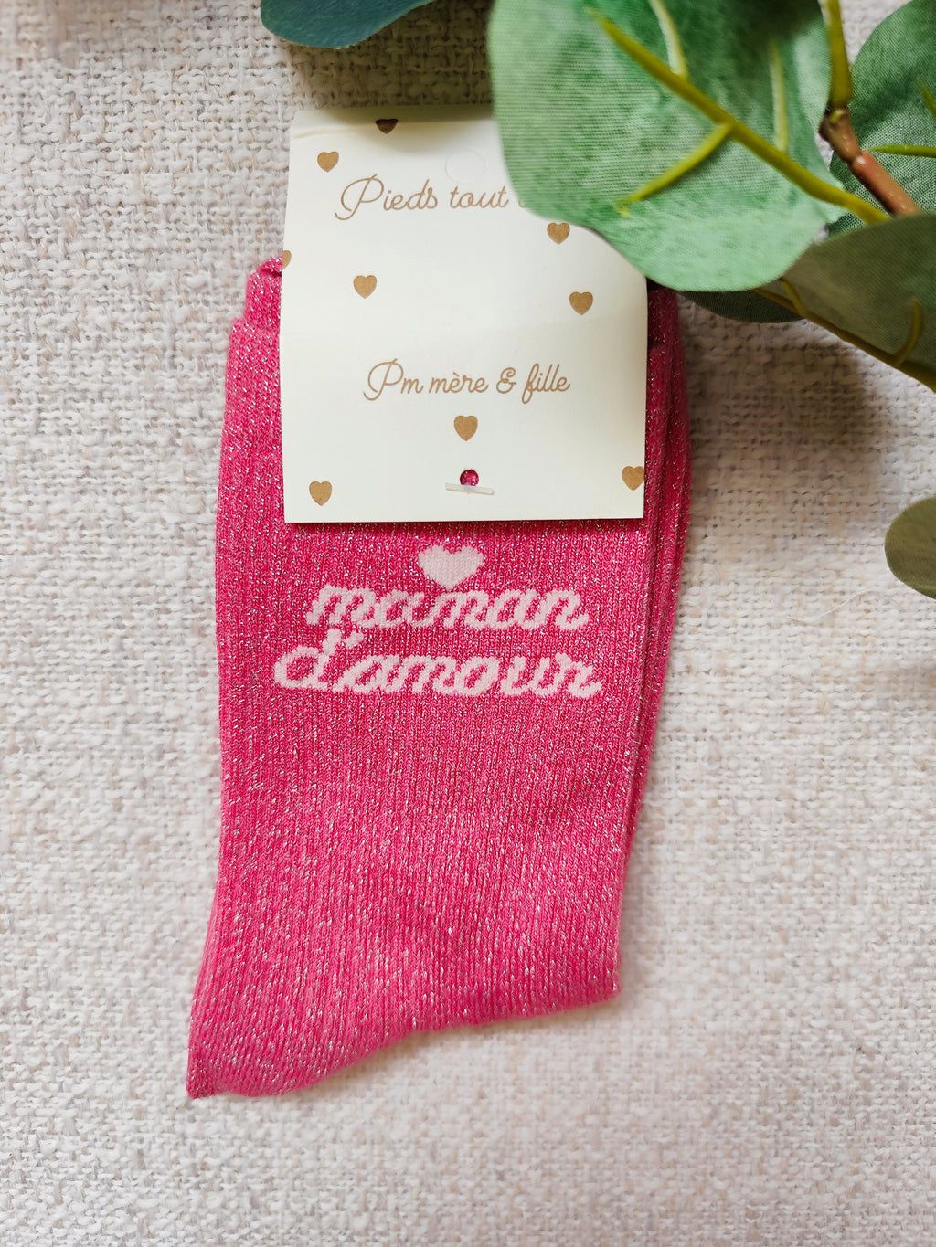 Chaussettes à paillettes rose Maman d'Amour