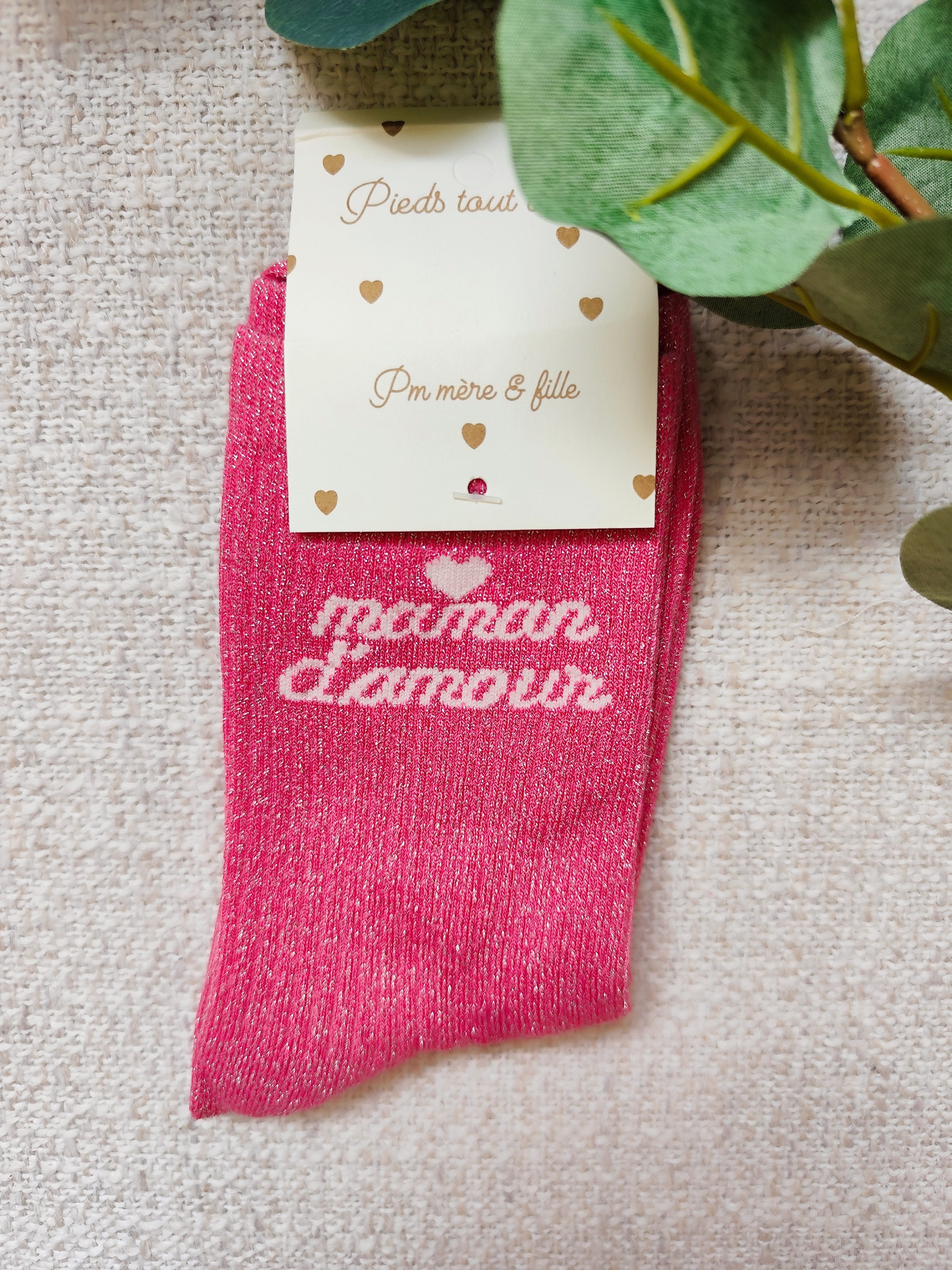 Chaussettes à paillettes rose Maman d'Amour