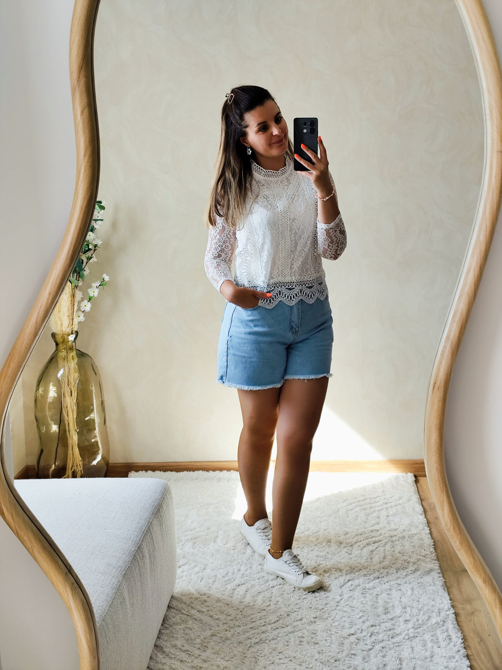 Top Camille manches longues blanc en dentelle