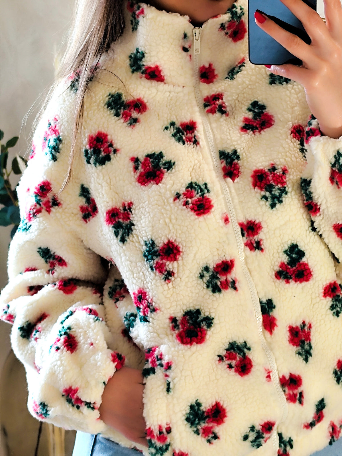 🌸 Veste polaire Olympe – Écru fleuri