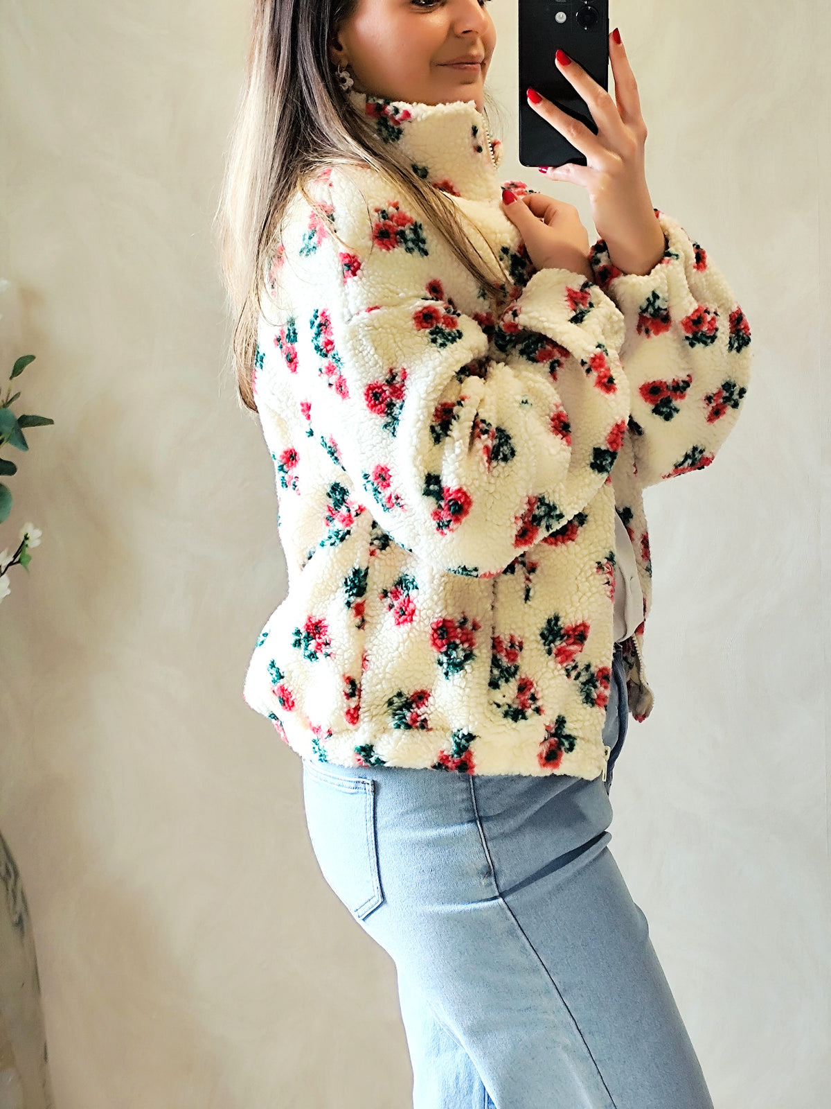 🌸 Veste polaire Olympe – Écru fleuri