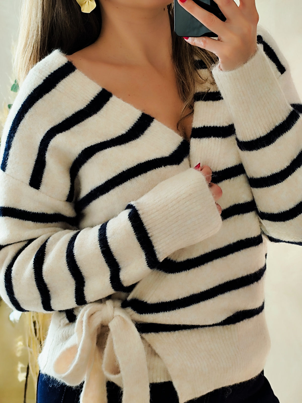 🤍 Gilet cache-cœur Lou – Écru & marine